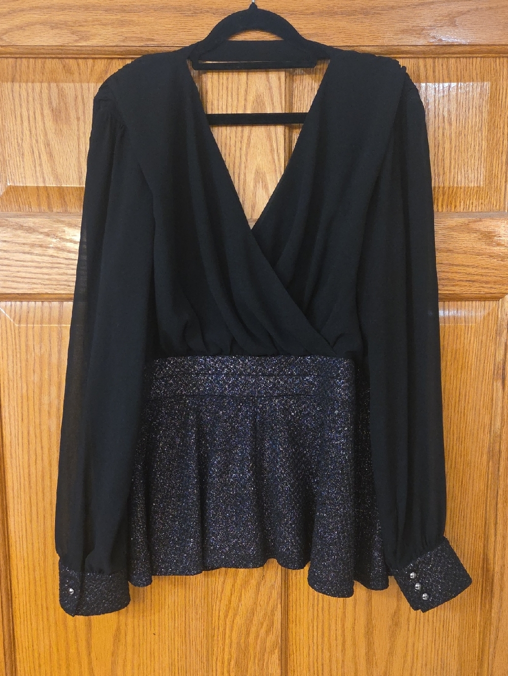 City Chic Black Sparkle Peplum Wrap Blouse